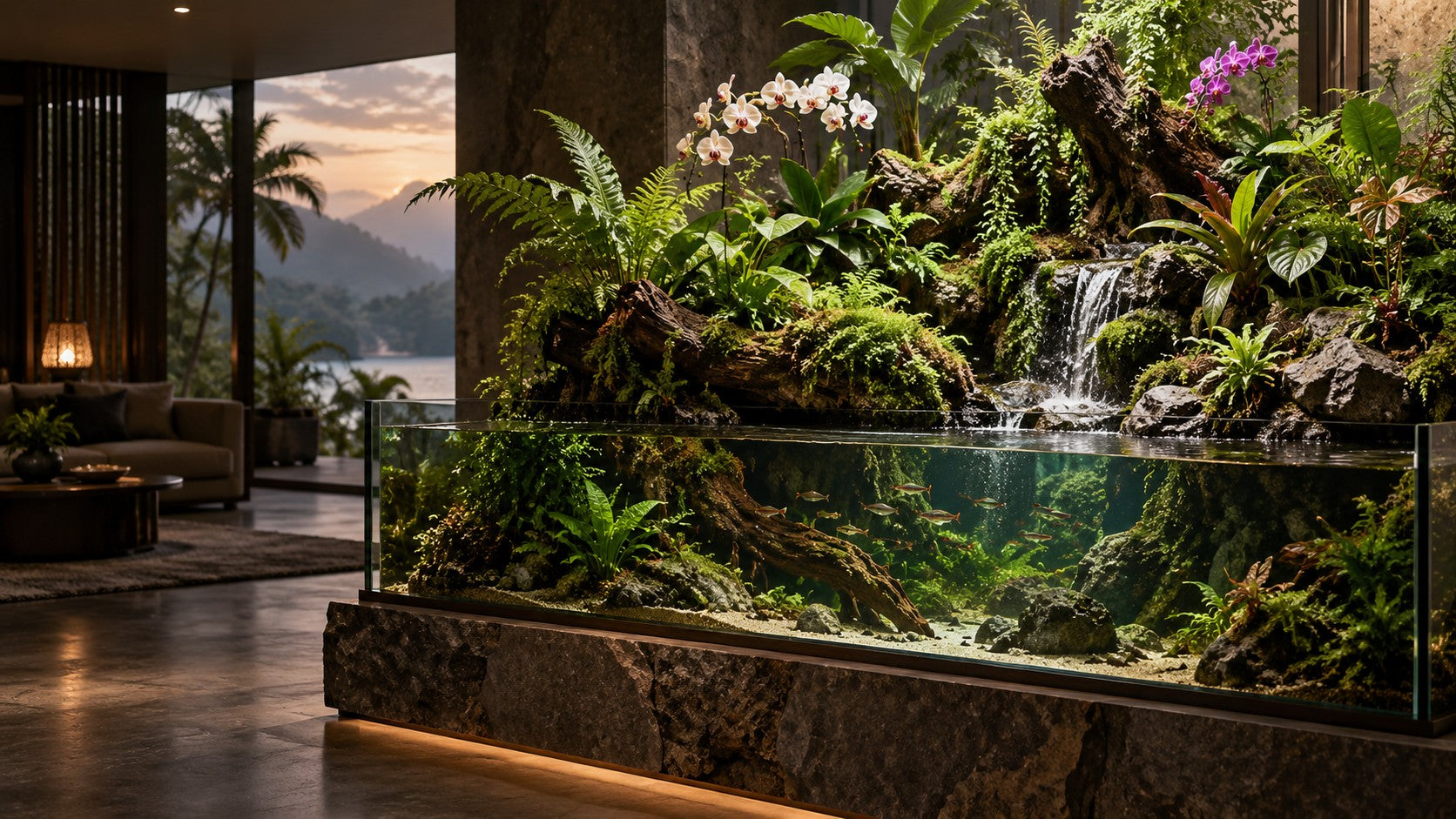 Illustrative living installation with several habitat zones